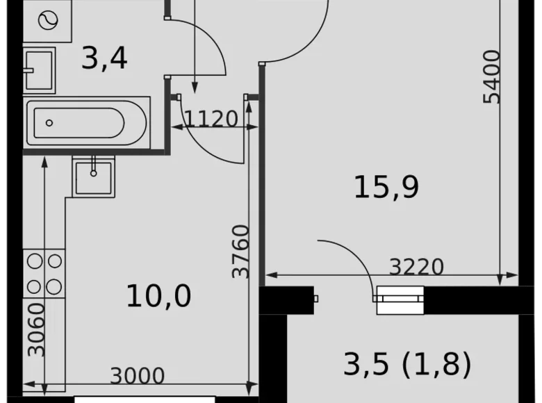 1 room apartment 38 m² Razvilka, Russia