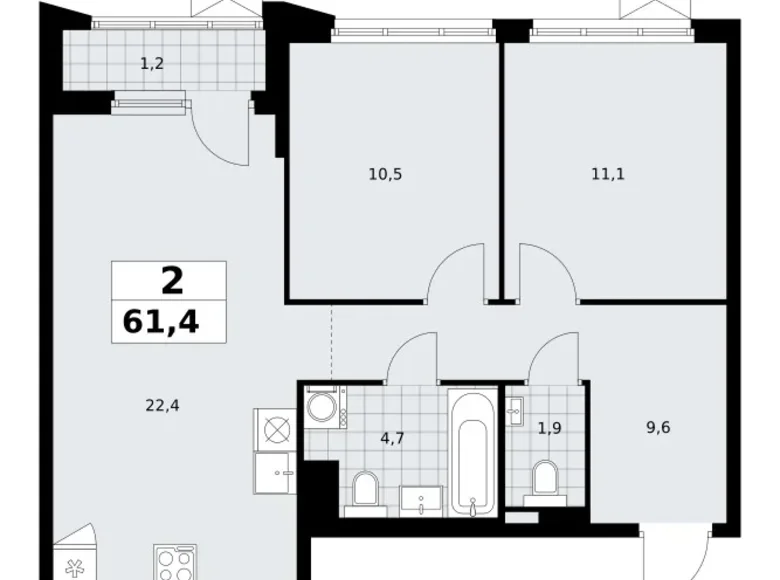 Wohnung 2 zimmer 61 m² Troizk, Russland