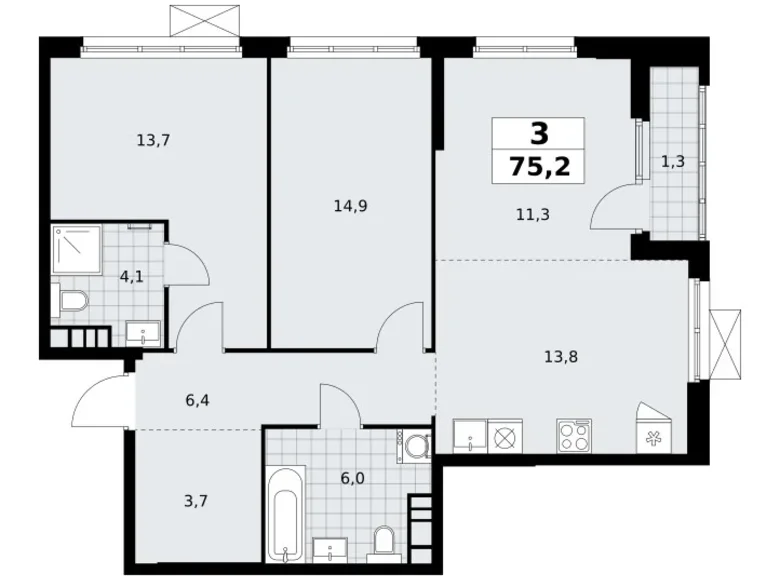 Mieszkanie 3 pokoi 75 m² South-Western Administrative Okrug, Rosja