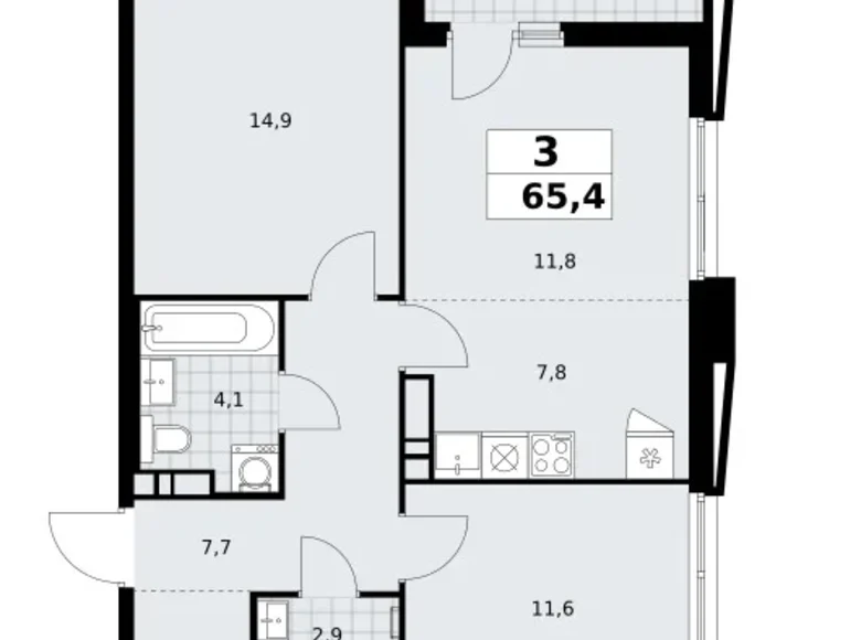 Mieszkanie 3 pokoi 65 m² poselenie Sosenskoe, Rosja