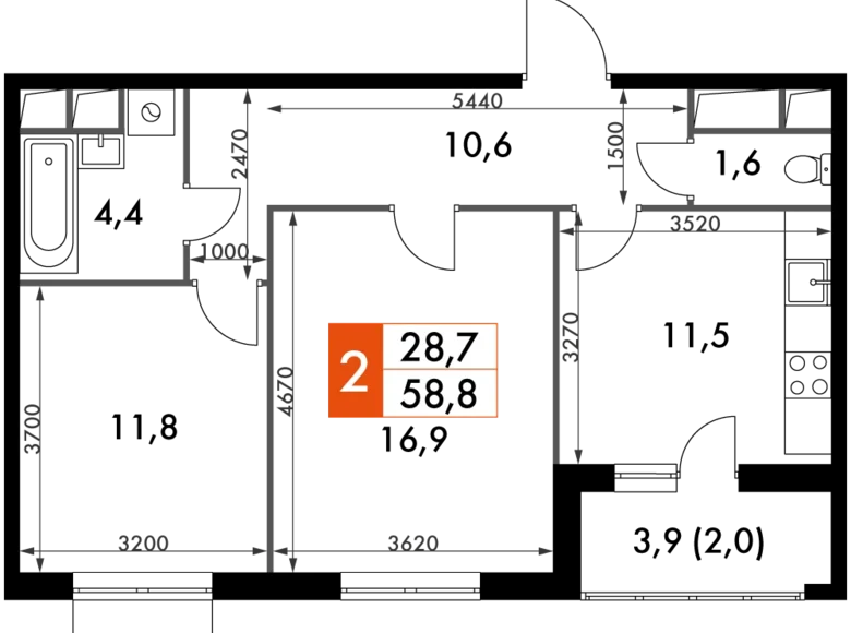 Wohnung 2 zimmer 59 m² Razvilka, Russland