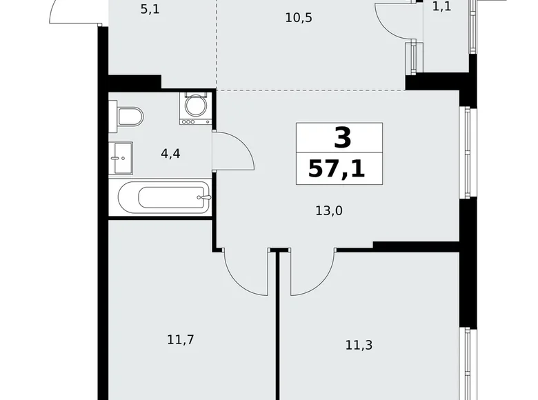 Appartement 3 chambres 57 m² poselenie Sosenskoe, Fédération de Russie