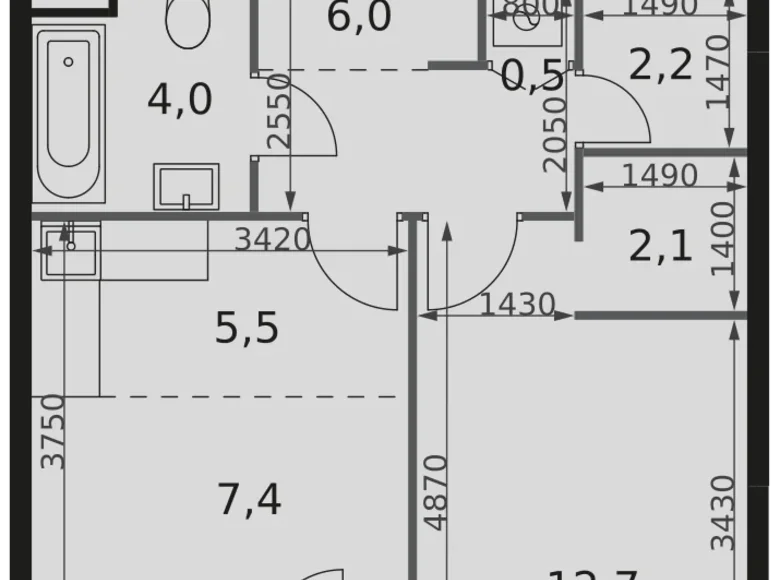 Квартира 1 комната 42 м² Москва, Россия