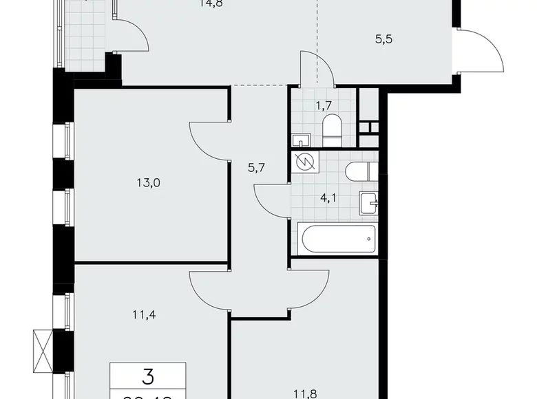Wohnung 3 Zimmer 69 m² poselenie Sosenskoe, Russland