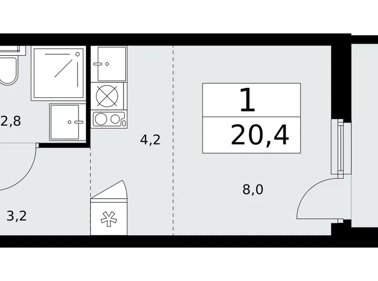 Квартира 1 комната 20 м² Москва, Россия