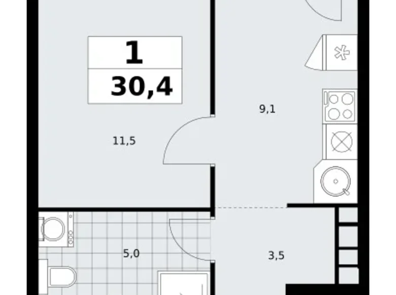 Wohnung 1 zimmer 30 m² Südwestlicher Verwaltungsbezirk, Russland