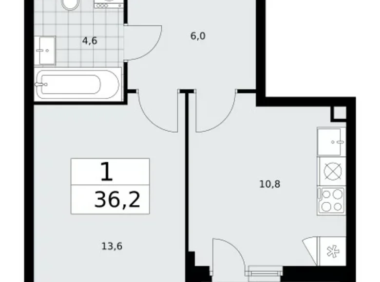 Apartamento 1 habitación 36 m² poselenie Sosenskoe, Rusia