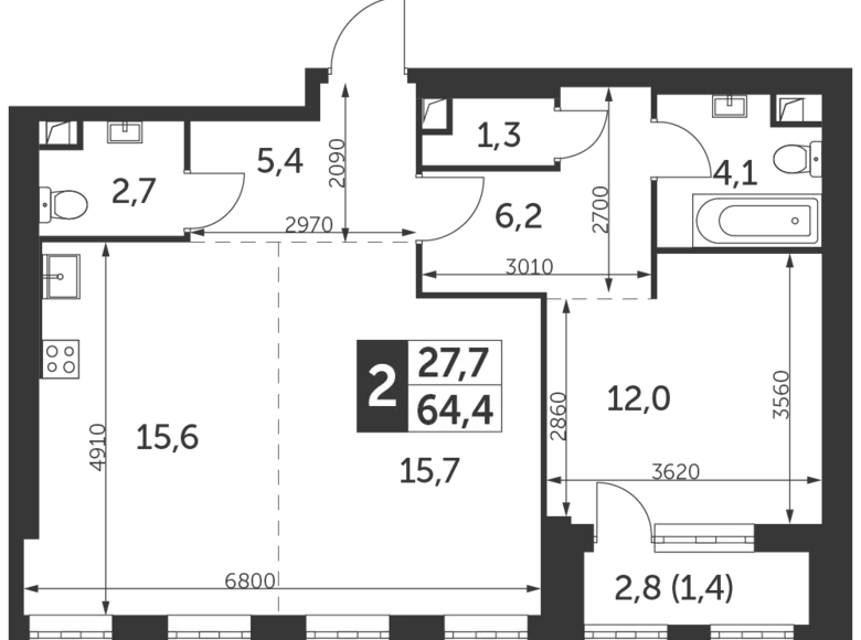 Wohnung 2 zimmer 64 m² Konkovo District, Russland