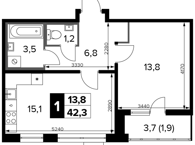 Mieszkanie 1 pokój 42 m² Chimki, Rosja