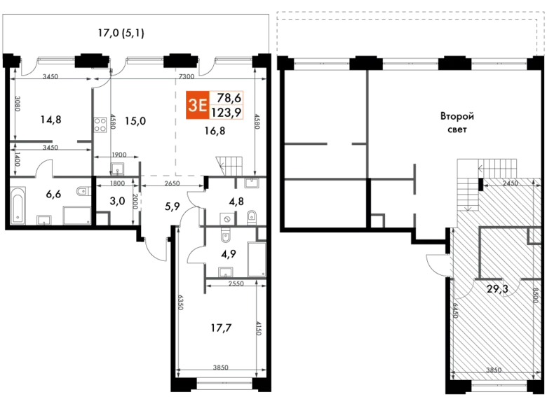 3 room apartment 124 m² North-Western Administrative Okrug, Russia