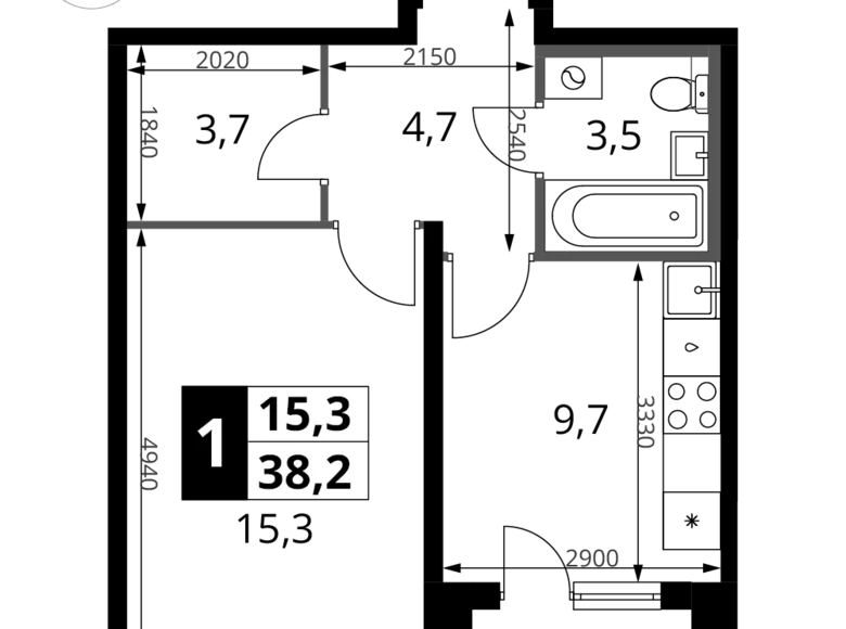 Wohnung 1 zimmer 38 m² Potapovo, Russland