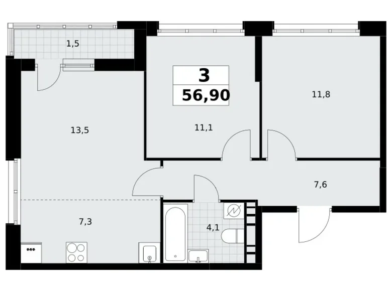 Wohnung 3 zimmer 57 m² Postnikovo, Russland