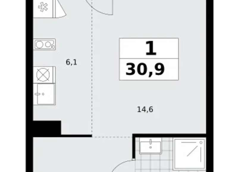 Mieszkanie 1 pokój 31 m² Troick, Rosja