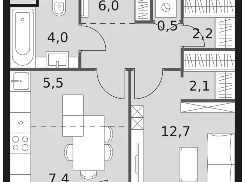 Квартира 1 комната 42 м² Москва, Россия