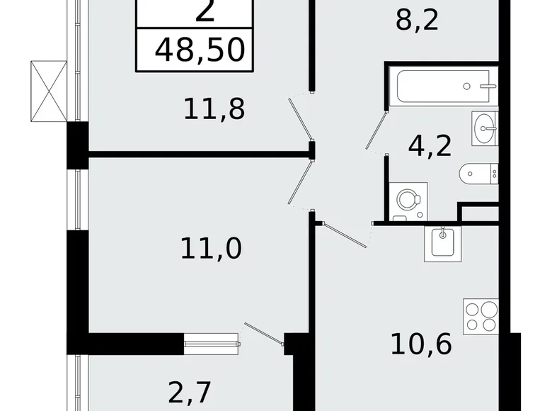 Квартира 2 комнаты 49 м² Всеволожск, Россия