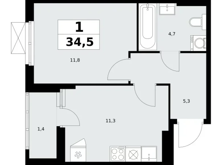 1 room apartment 35 m² poselenie Sosenskoe, Russia