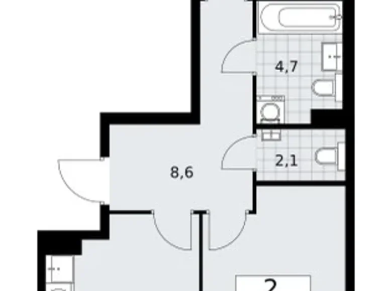 2 room apartment 55 m² Troitsk, Russia