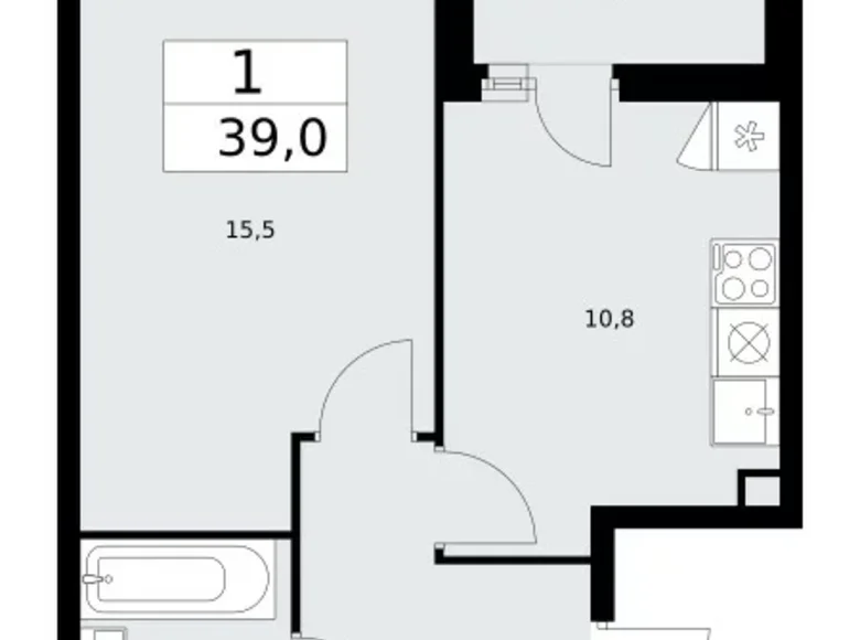 1 room apartment 39 m² Moscow, Russia