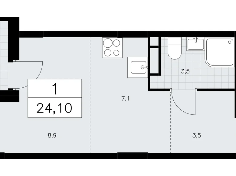 Квартира 1 комната 24 м² Москва, Россия