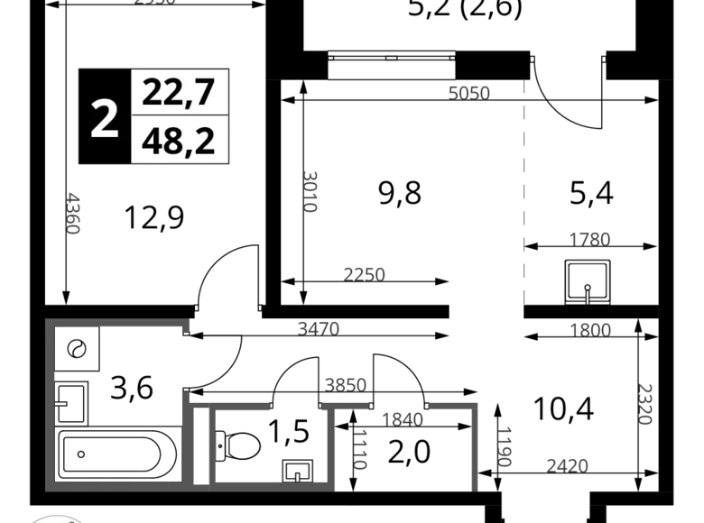 Mieszkanie 2 pokoi 48 m² Potapovo, Rosja