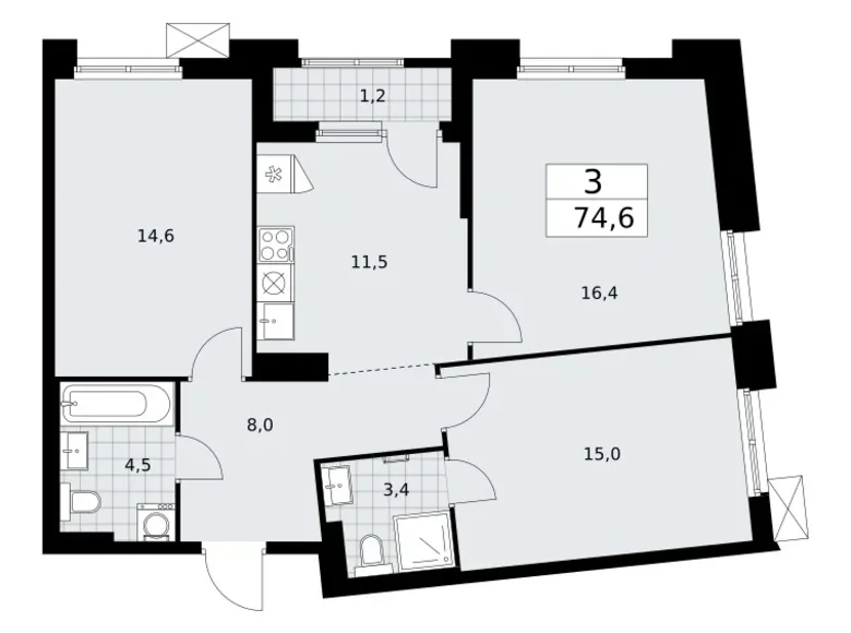 Appartement 3 chambres 75 m² Troïtsk, Russie