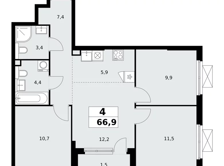 Apartamento 4 habitaciones 67 m² poselenie Sosenskoe, Rusia
