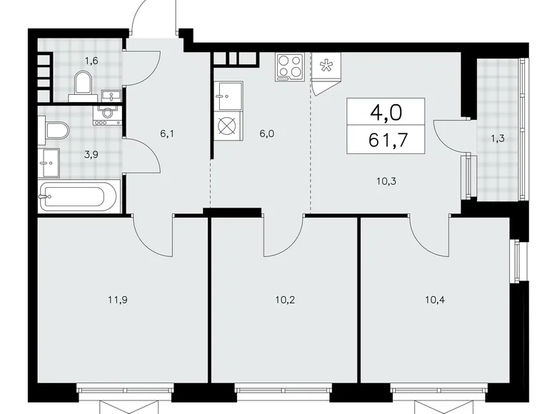 4 room apartment 62 m² poselenie Sosenskoe, Russia