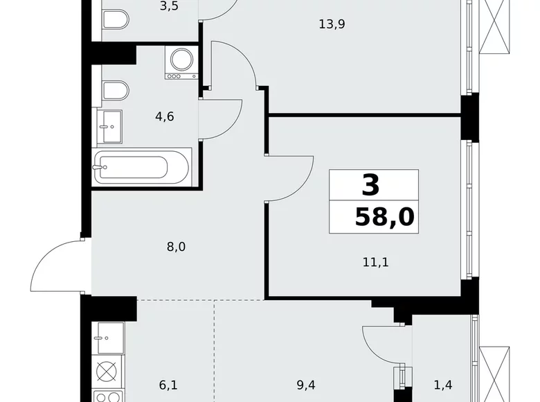 Wohnung 3 Zimmer 58 m² poselenie Sosenskoe, Russland