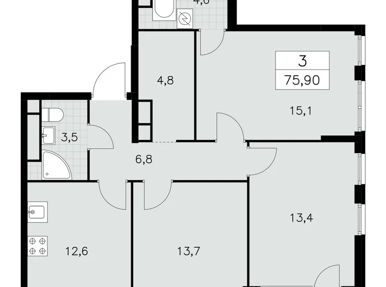 Квартира 3 комнаты 76 м² Юго-Западный административный округ, Россия