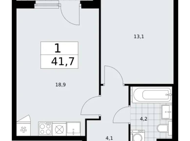Квартира 1 комната 42 м² район Троицк, Россия