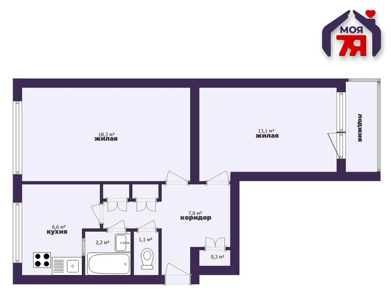 2 room apartment 51 m² Minsk, Belarus