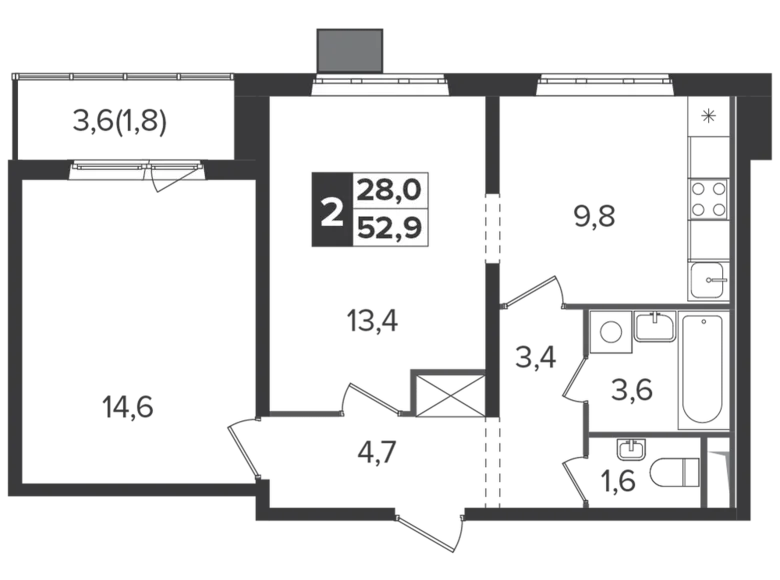 Apartamento 2 habitaciones 53 m² Leninsky District, Rusia