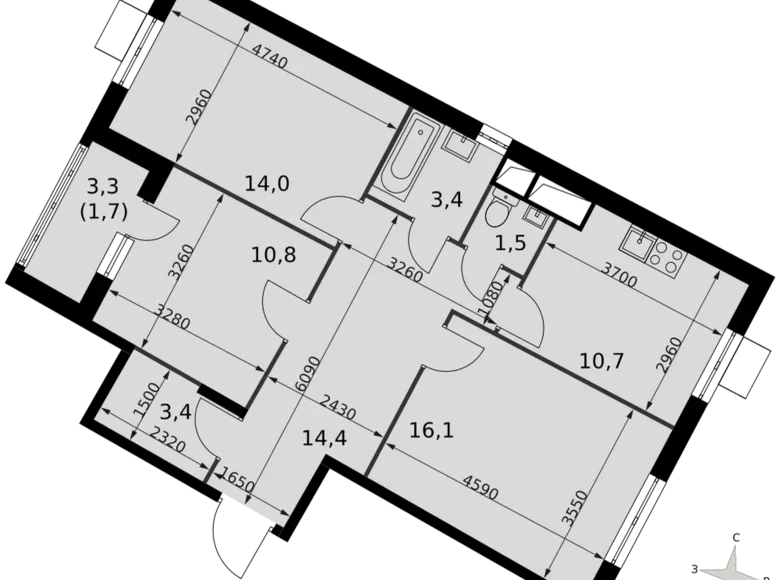 Appartement 3 chambres 76 m² Razvilka, Fédération de Russie