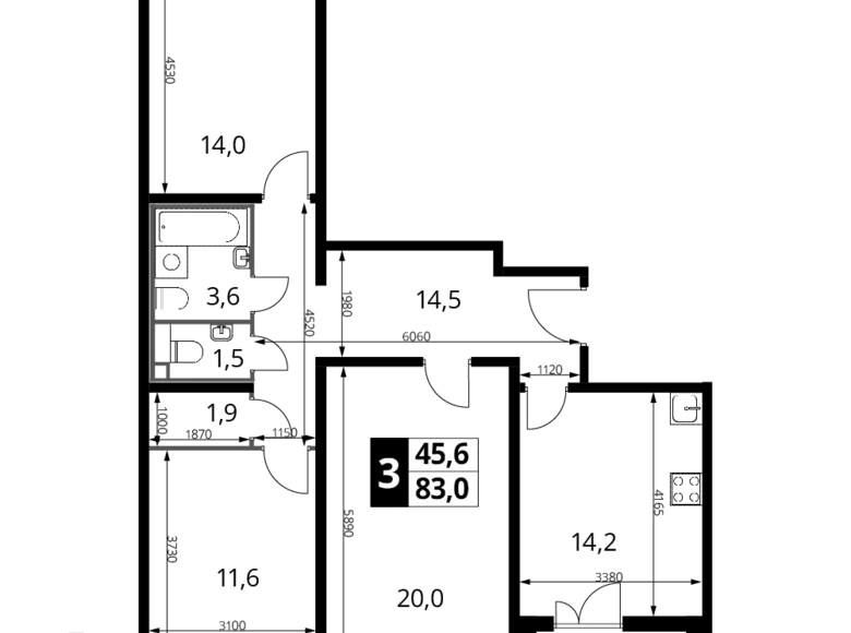 Квартира 3 комнаты 83 м² район Некрасовка, Россия