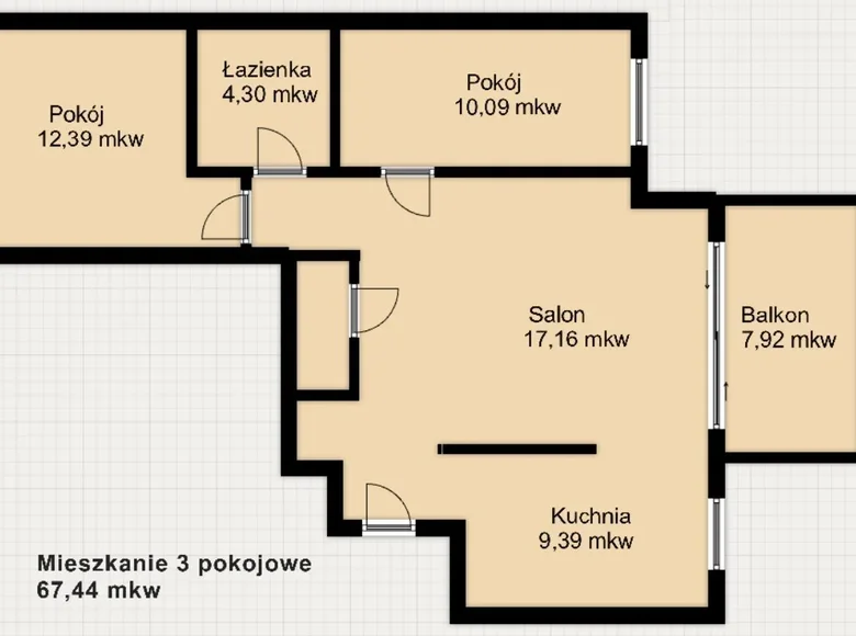 Apartamento 3 habitaciones 67 m² Varsovia, Polonia