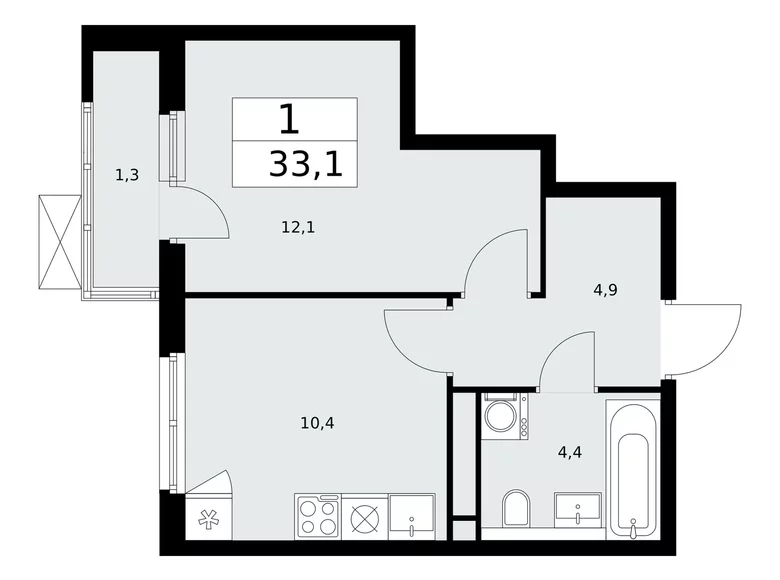 1 room apartment 33 m² poselenie Sosenskoe, Russia
