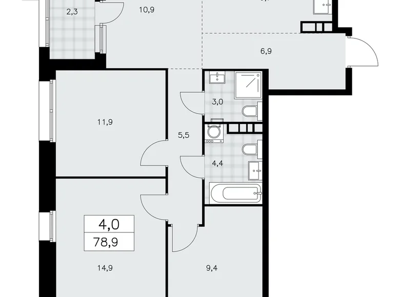 Apartamento 4 habitaciones 79 m² poselenie Sosenskoe, Rusia