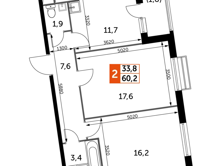 Квартира 2 комнаты 60 м² Развилка, Россия