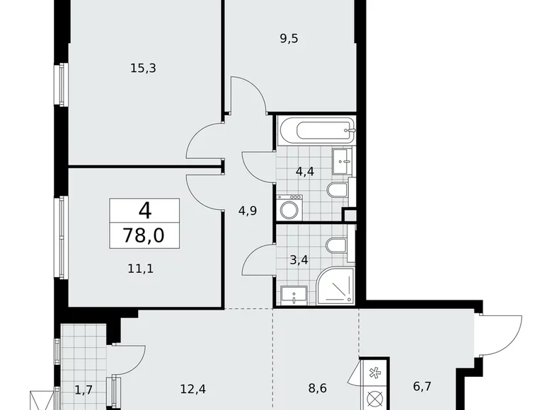 4 room apartment 78 m² poselenie Sosenskoe, Russia