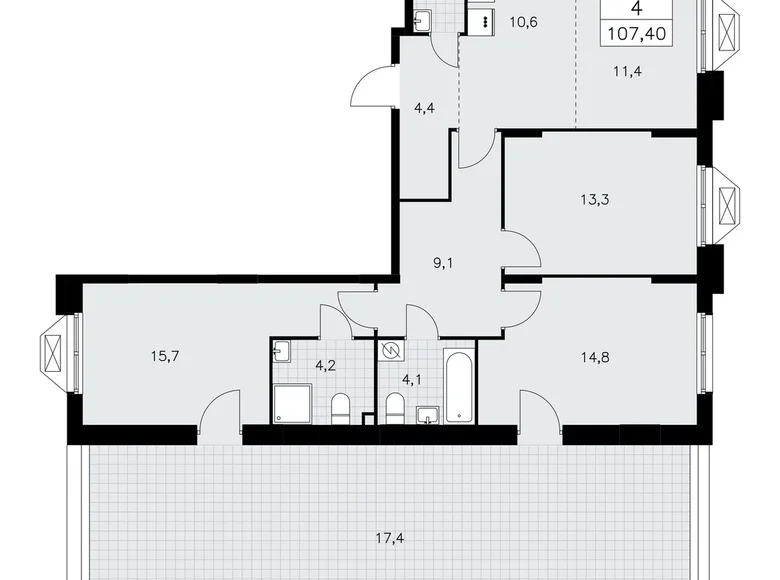 Mieszkanie 4 pokoi 107 m² poselenie Sosenskoe, Rosja