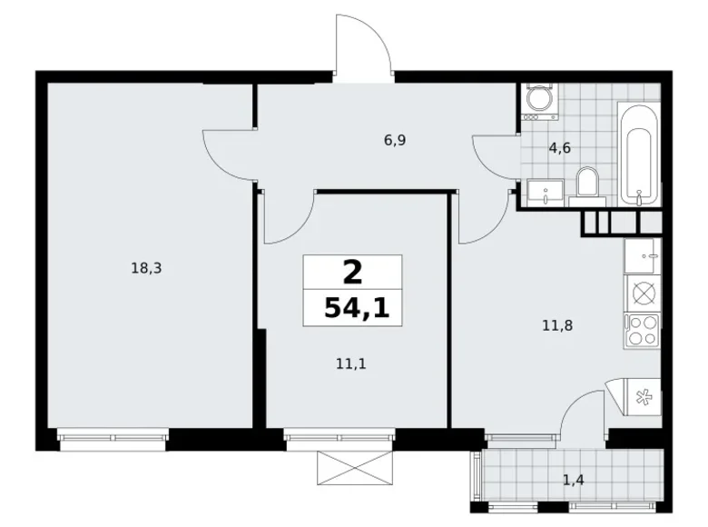 Квартира 2 комнаты 54 м² Юго-Западный административный округ, Россия