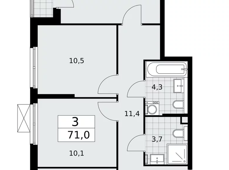3 room apartment 71 m² poselenie Sosenskoe, Russia