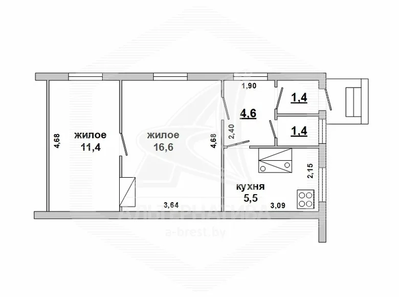 2 room apartment 41 m² Aharodnicki sielski Saviet, Belarus