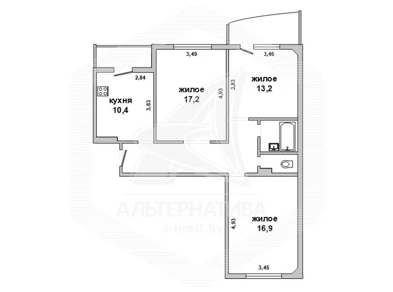 Apartamento 3 habitaciones 77 m² Muchaviecki sielski Saviet, Belarús