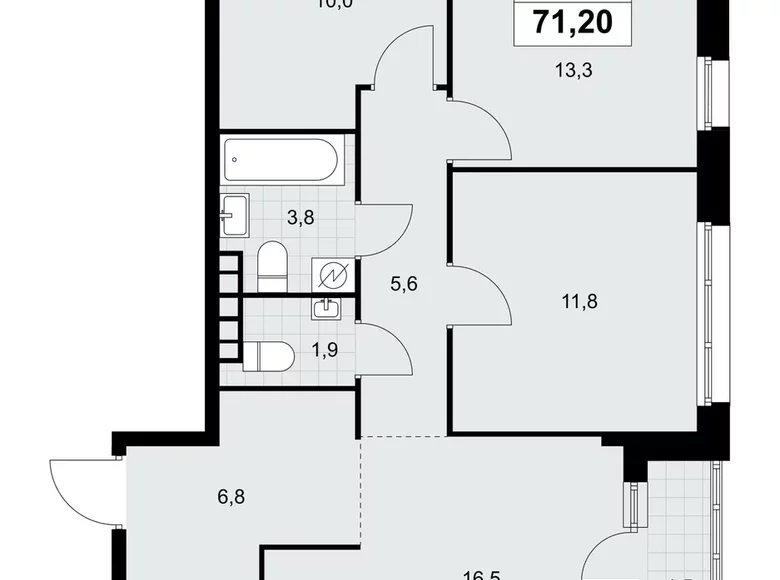 Apartamento 3 habitaciones 71 m² Postnikovo, Rusia