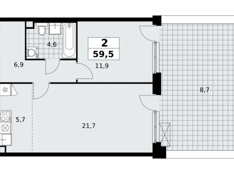 2 room apartment 60 m² poselenie Sosenskoe, Russia