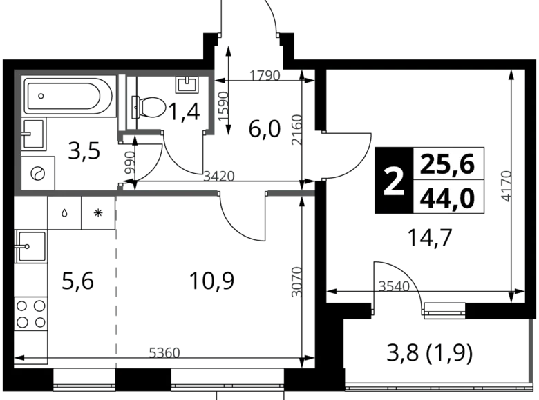 Квартира 2 комнаты 44 м² Ленинский район, Россия