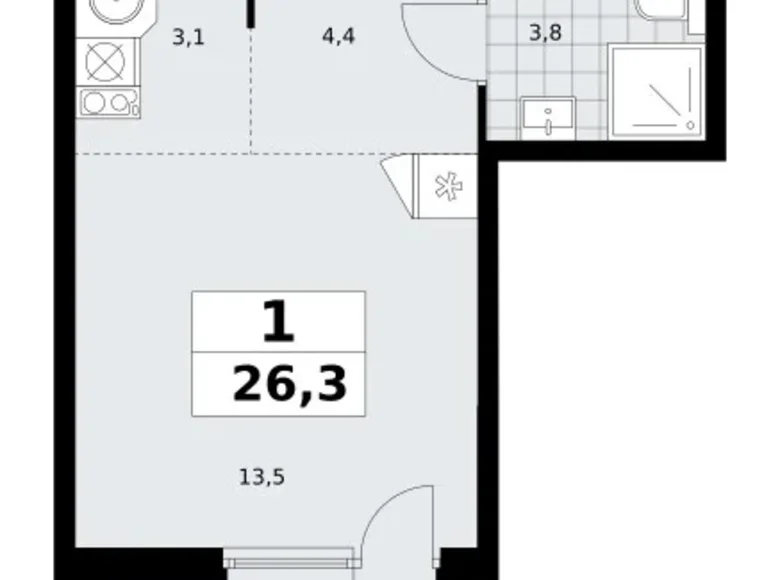 Квартира 1 комната 26 м² поселение Сосенское, Россия