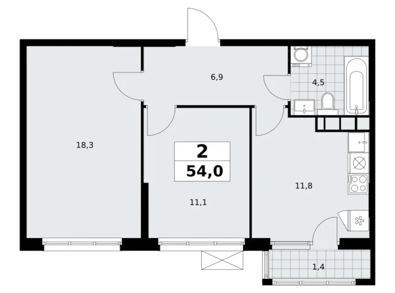 Wohnung 2 zimmer 54 m² Südwestlicher Verwaltungsbezirk, Russland