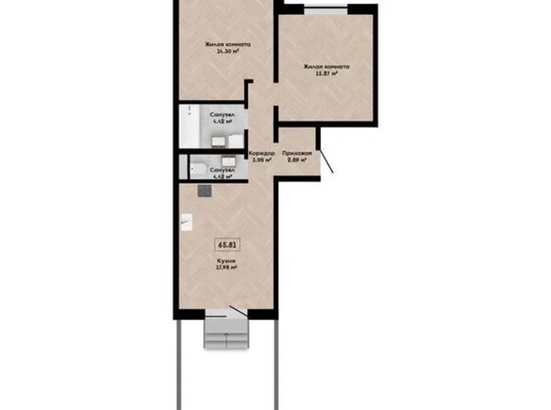 Appartement 3 chambres 66 m² Kalodziscanski sielski Saviet, Bélarus